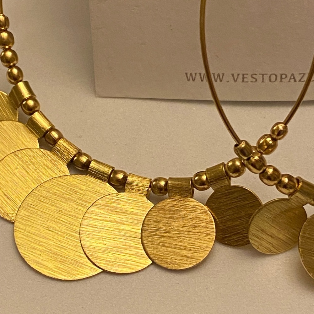 Gold Tone Disc Fringe Hoop Earrings - Picture 2 of 5